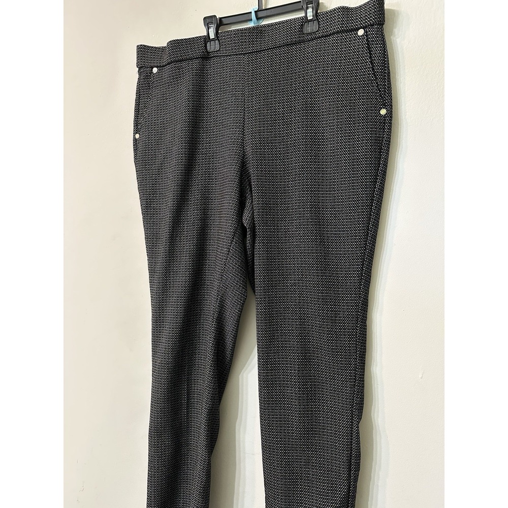 Anne Klein Women's Pants Large Black White Textured Stretch Pull On Ankle Slim L